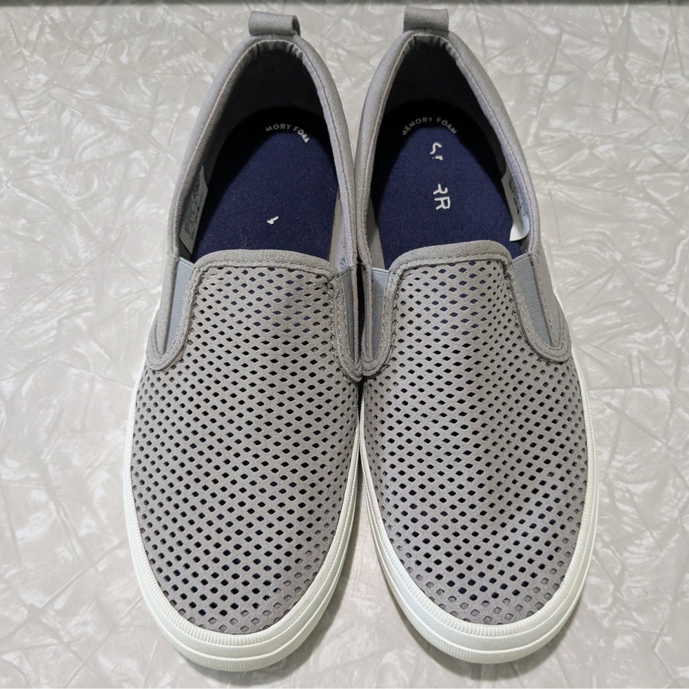 Sperry Crest Vibe Perforated Grey Suede Slip On Sneakers Womens 8